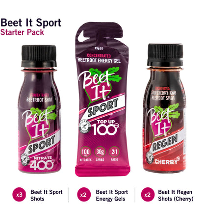 Beet It Sport Starter Pack - FREE delivery (3 x Nitrate 400, 2 x Regen Cherry+, 2 x Energy Gel Top Up 100)